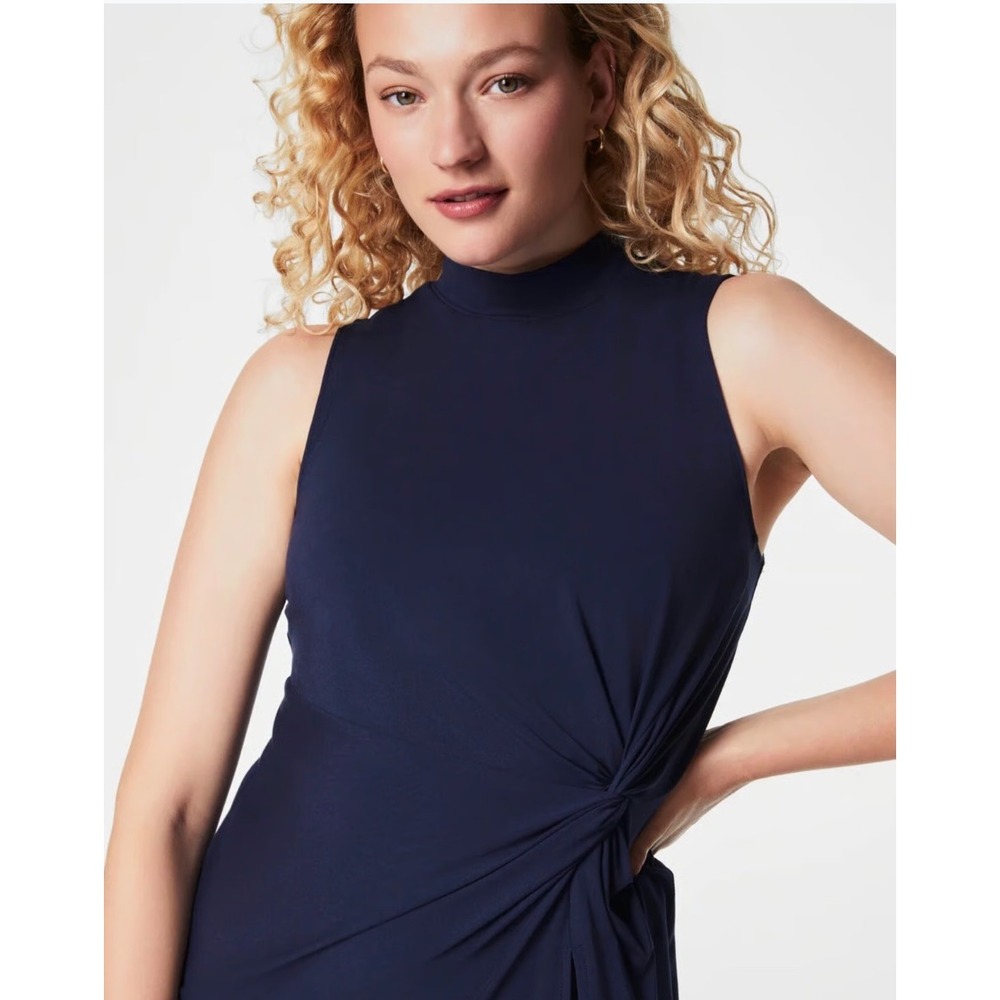 SPANX Butter Asymmetrical Top Mock Neck Sleeveless Navy Blue‎ Size Small NWT